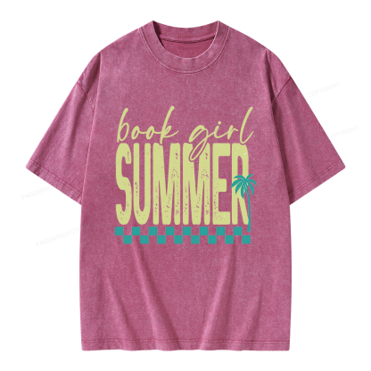 Pagewings Book Girl Summer Unisex Washed T-shirt