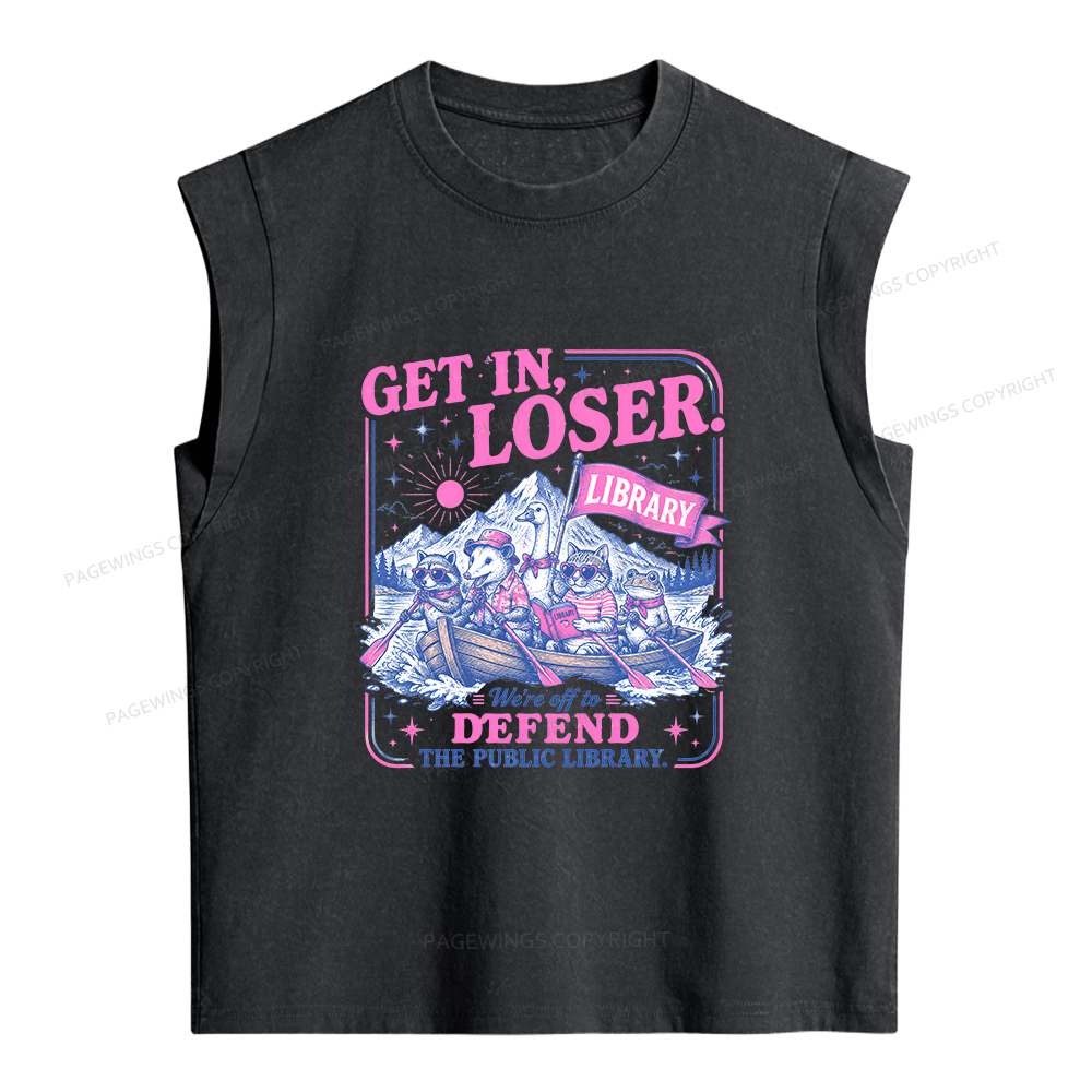 Pagewings We’re Off To Defend The Public Library Women's Washed Tank Top