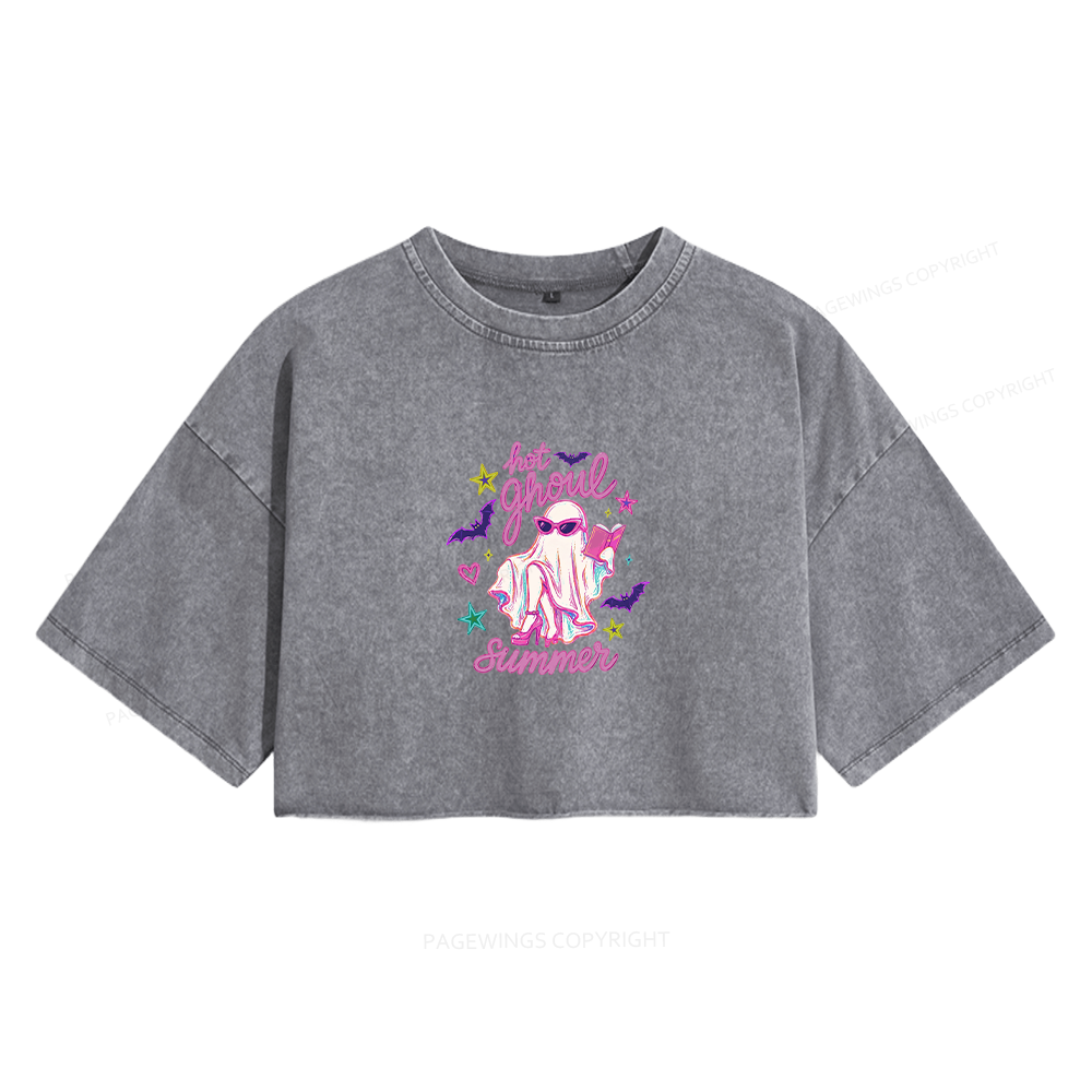 Pagewings Hot Ghoul Summer Women's Washed Cropped T-shirt