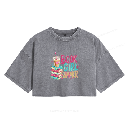 Pagewings Book Girl Summer Women's Washed Cropped T-shirt