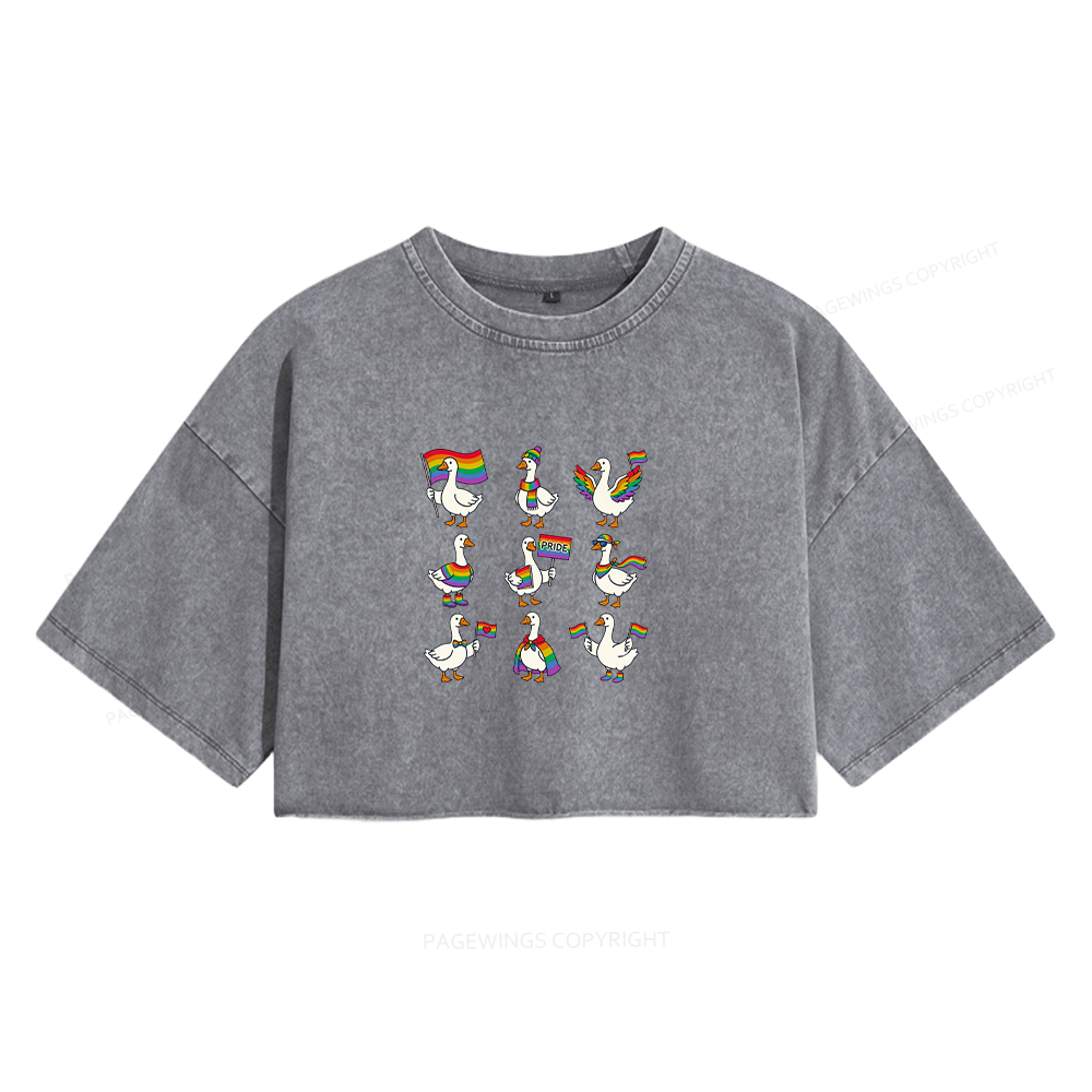 Pagewings Funny LGBTQ Goose Women's Washed Cropped T-shirt
