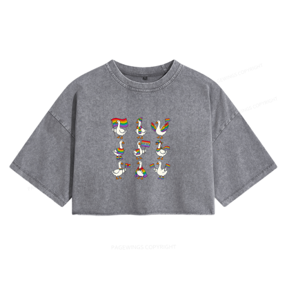 Pagewings Funny LGBTQ Goose Women's Washed Cropped T-shirt