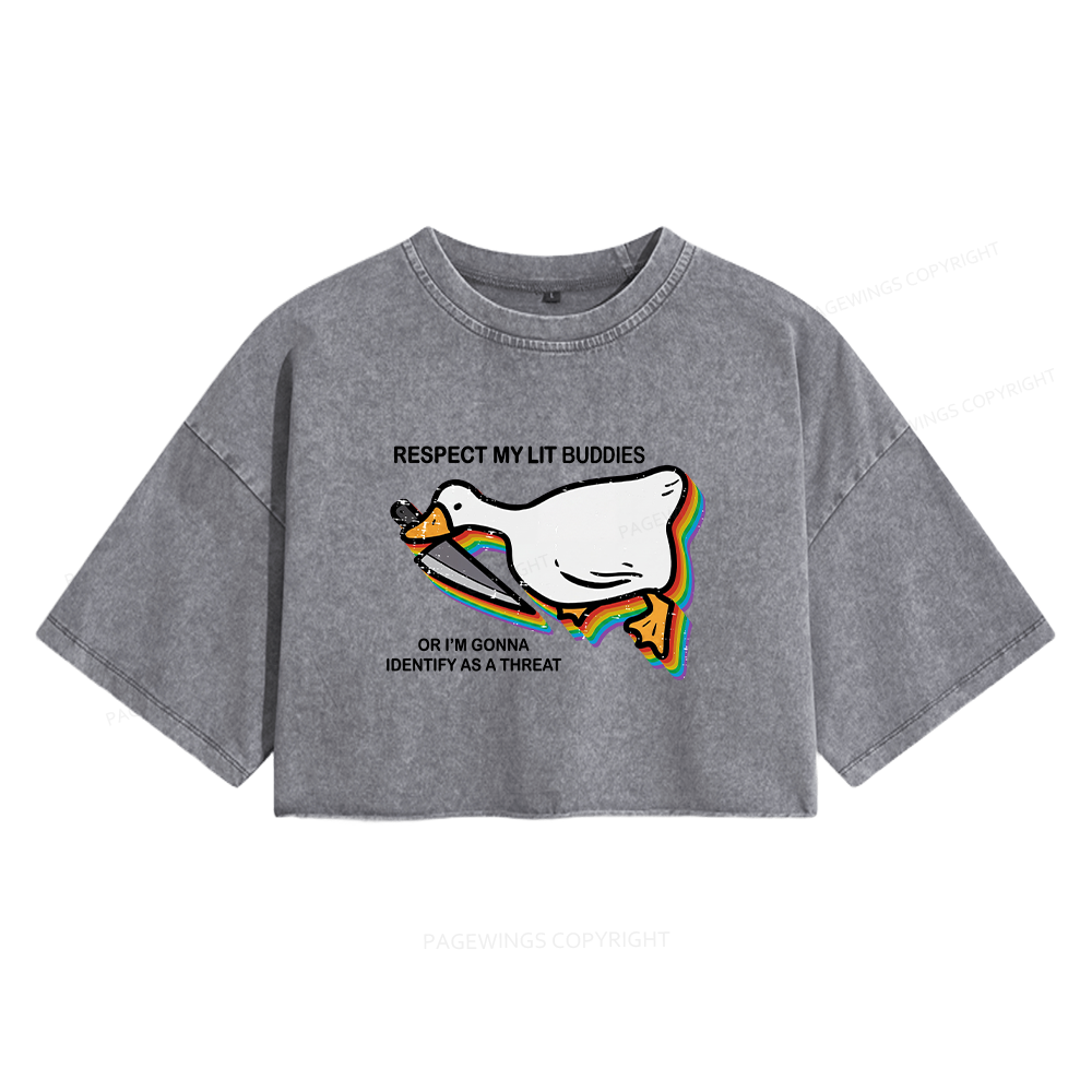 Pagewings Respect My Lit Buddies Women's Washed Cropped T-shirt