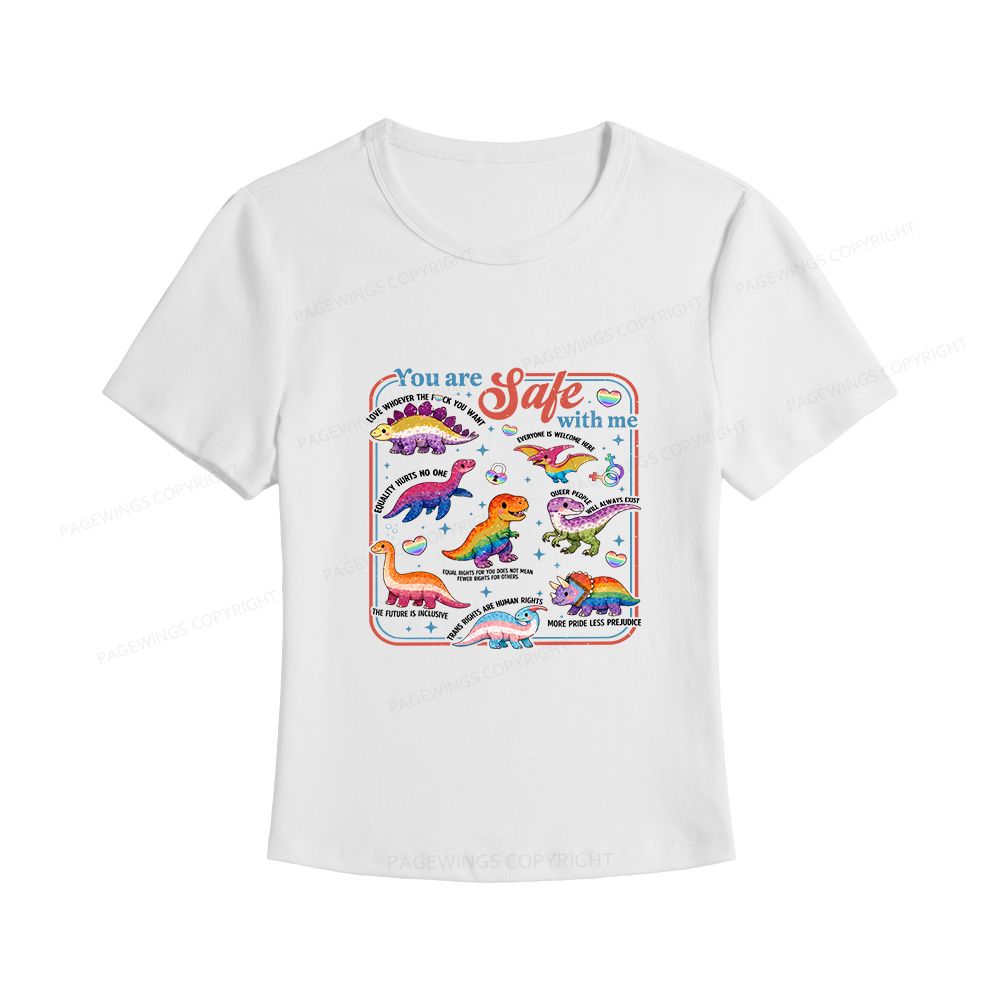 Pagewings Dinosaur Rainbow Women's Baby Tee