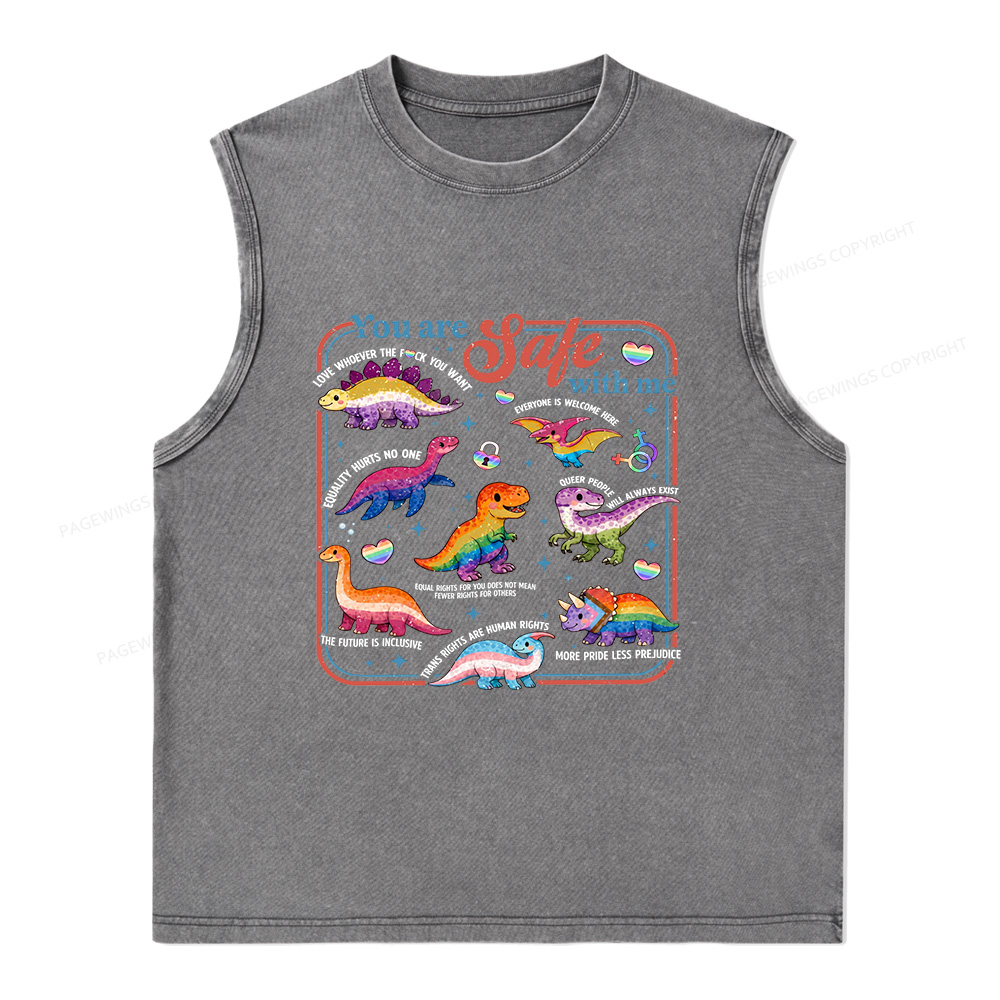 Pagewings Dinosaur Rainbow Unisex Washed Tank Top