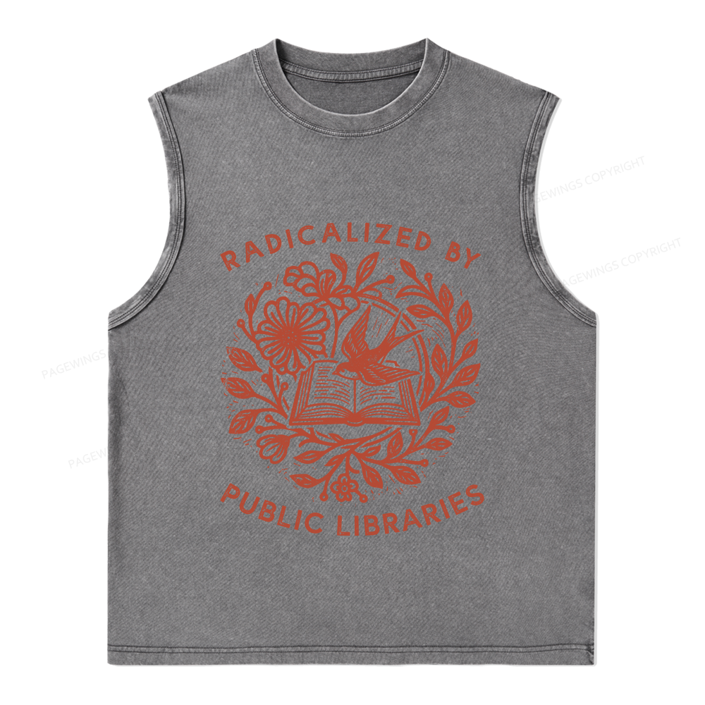 Pagewings Radicalized By Public Libraries Unisex Washed Tank Top
