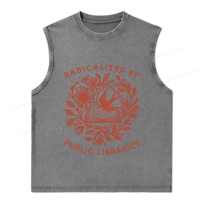Pagewings Radicalized By Public Libraries Unisex Washed Tank Top