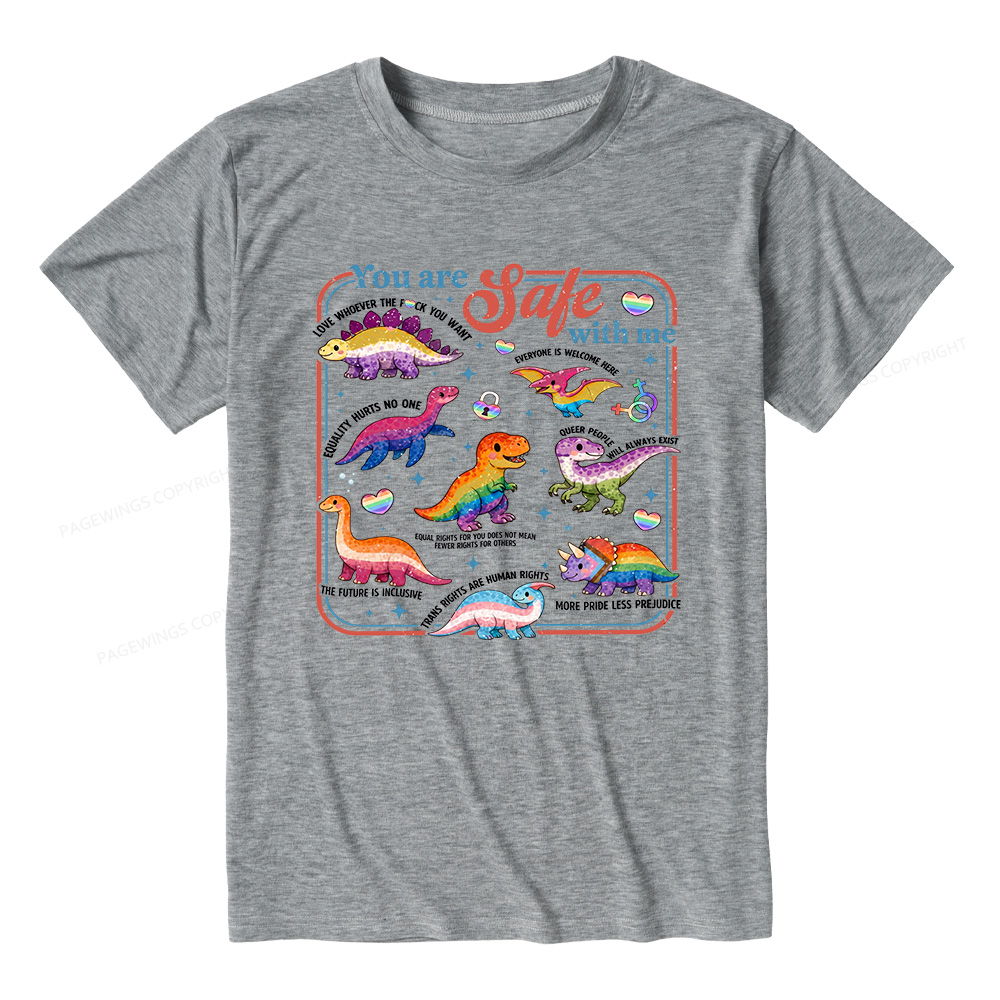 Pagewings Soft Dinosaur Rainbow Unisex Heather T-Shirt