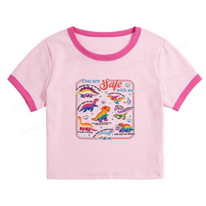Pagewings Dinosaur Rainbow Baby Tee Cropped Ringer T-Shirt
