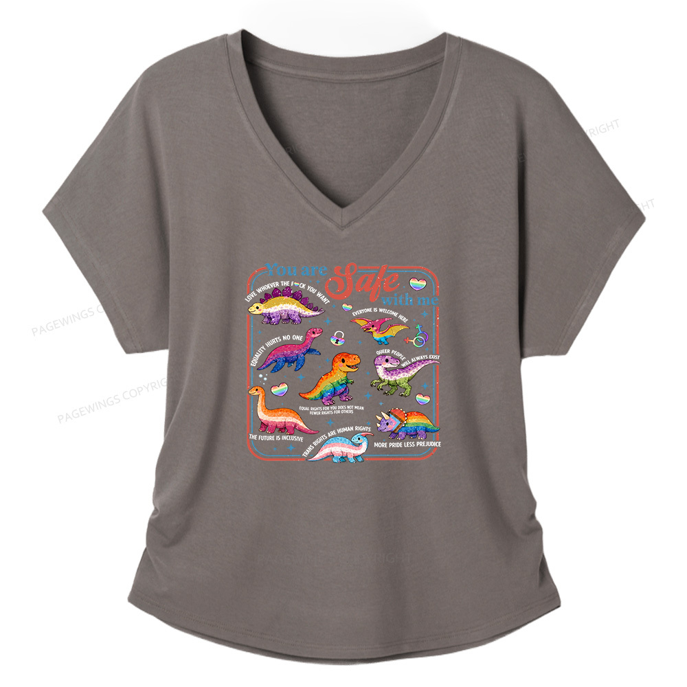 Pagewings Dinosaur Rainbow Soft Women's Modal V-neck T-shirt