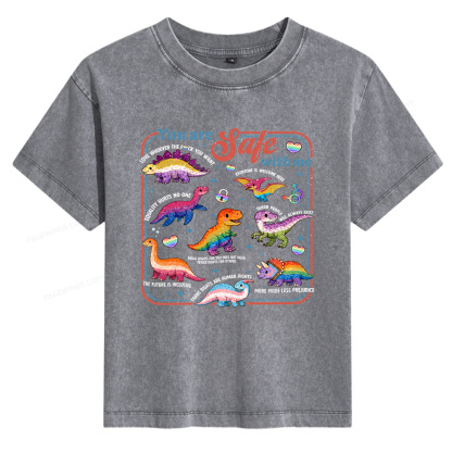 Pagewings Dinosaur Rainbow Women's Washed T-shirt