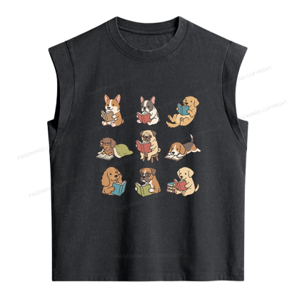 Pagewings Funny Dog Reading Women's Washed Tank Top