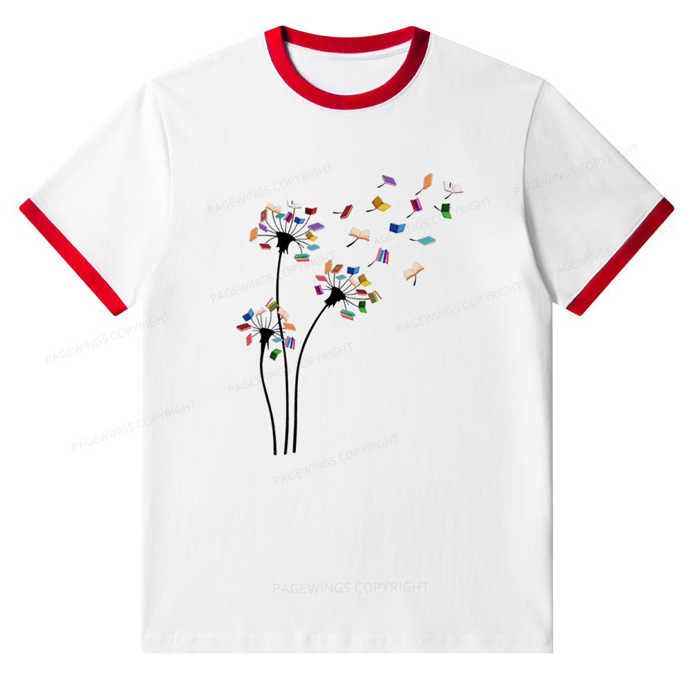 Pagewings Cute Dandelion Books Flower Fly Unisex Ringer T-Shirt