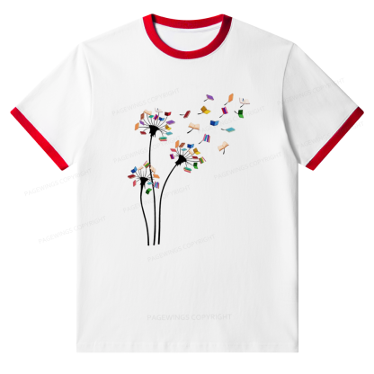 Pagewings Cute Dandelion Books Flower Fly Unisex Ringer T-Shirt