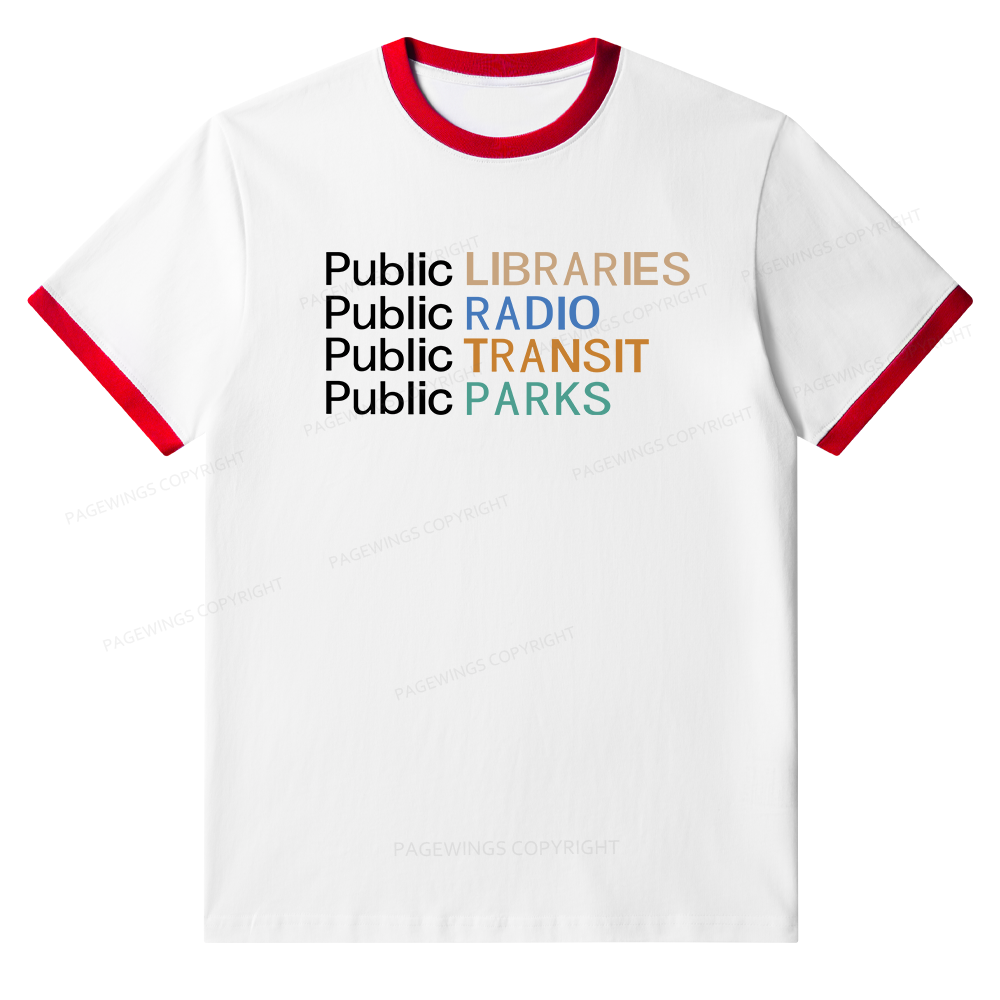 Pagewings Public Libraries Radio Transit Parks Unisex Ringer T-Shirt