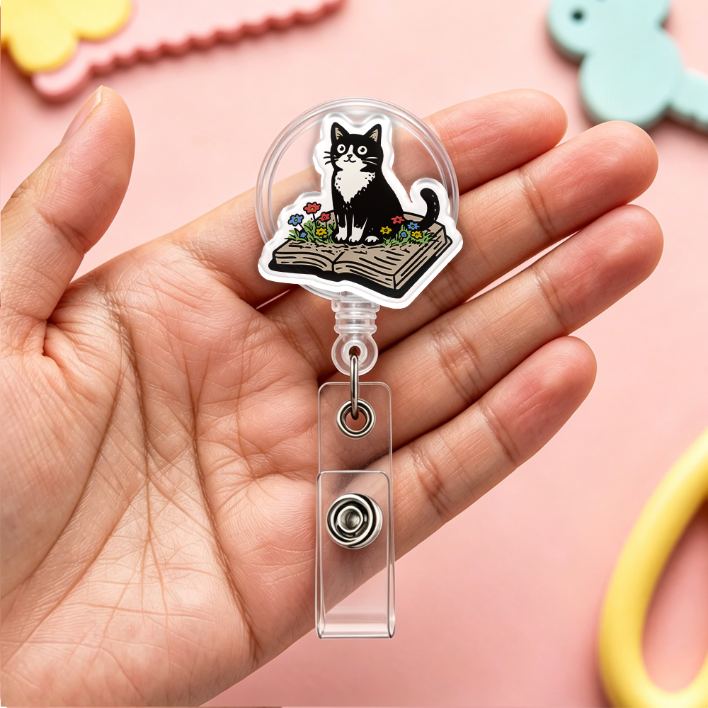 Pagewings Cat Book Lover Acrylic Badge Clip