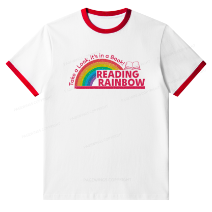 Pagewings Pagewings Reading With Rainbow Unisex Ringer T-Shirt 