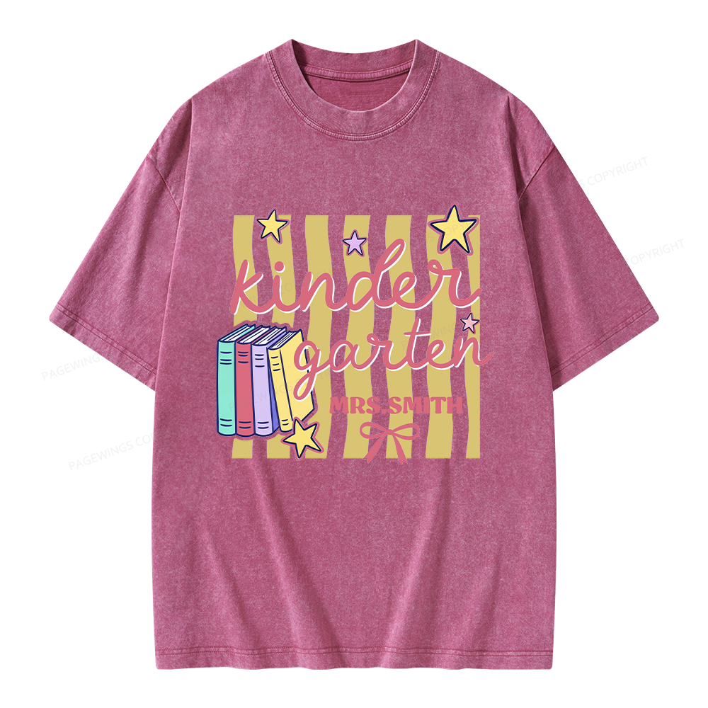 Pagewings Personalized Kindergarten Teacher Unisex Washed T-shirt