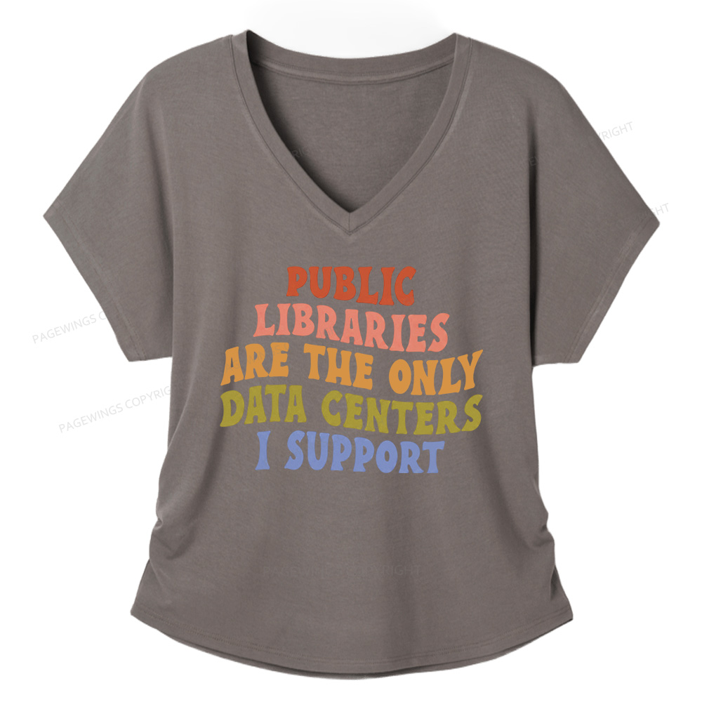 Pagewings Public Libraries are the only Data Centers I Support Soft Women's Modal V-neck T-shirt  