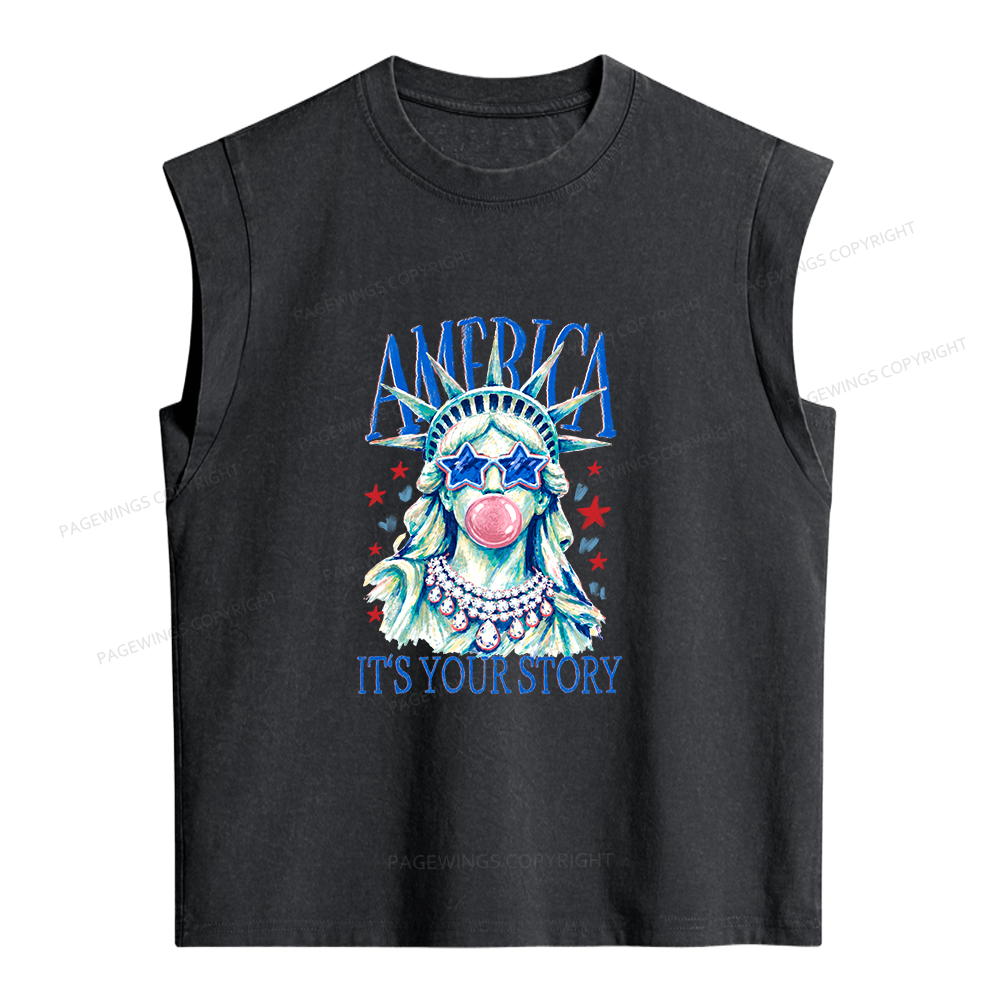 Pagewings America Statue of Liberty Women's Washed Tank Top
