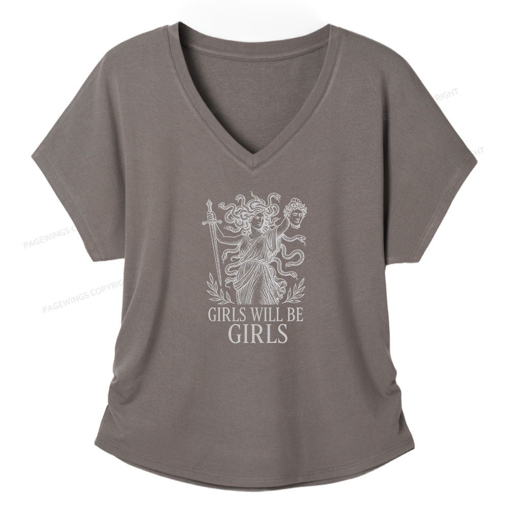 Pagewings Girls Will Be Girls Soft Women's Modal V-neck T-shirt  