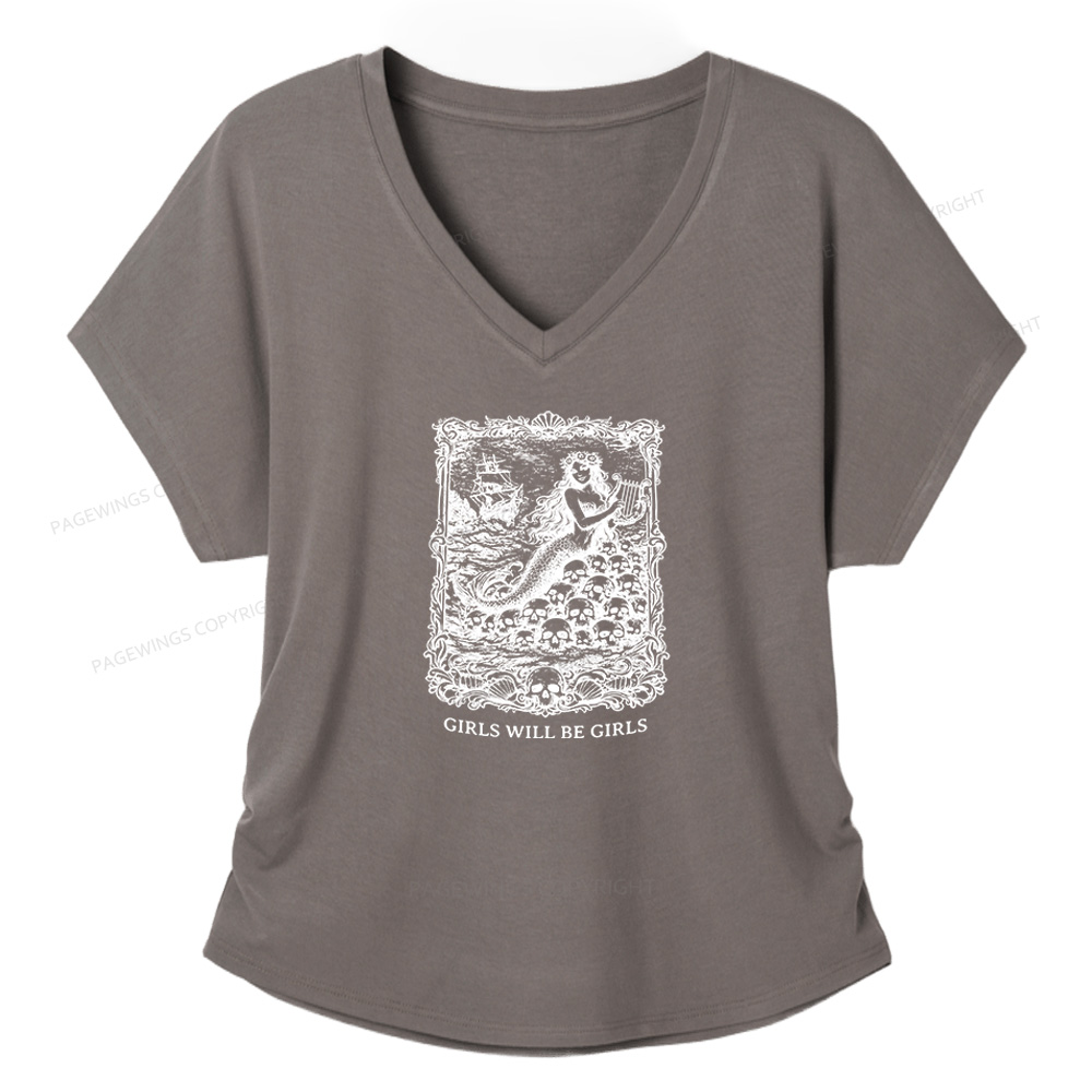Pagewings Girls Will Be Girls Soft Women's Modal V-neck T-shirt  