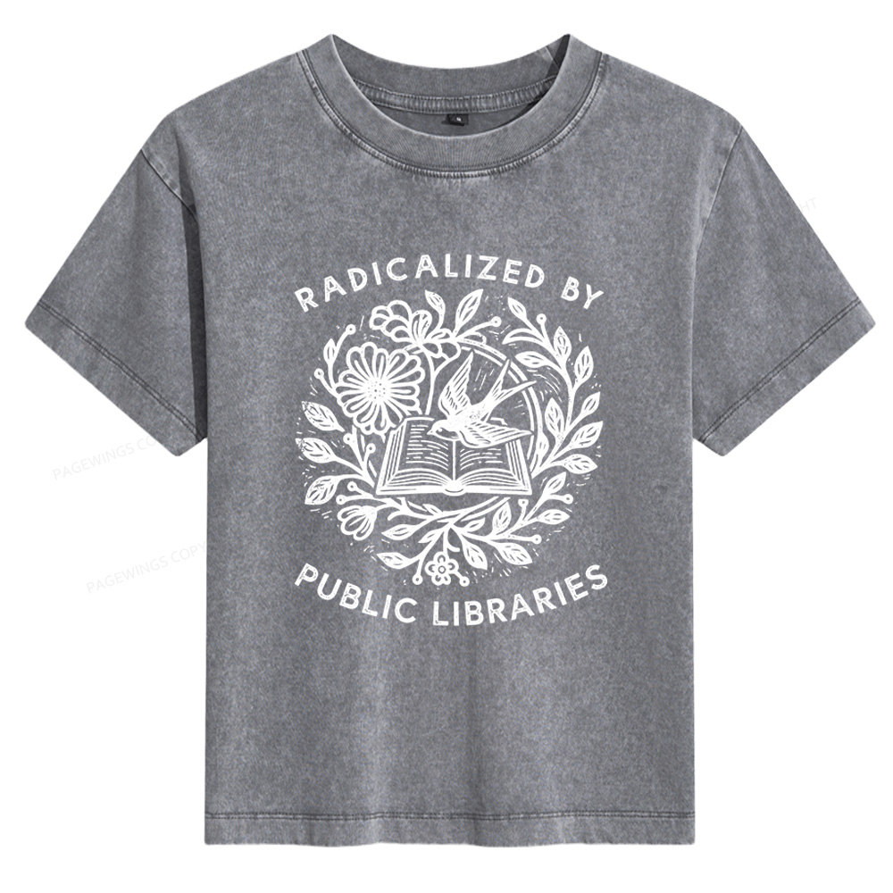 Pagewings Radicalized By Public Libraries Women's Washed T-shirt