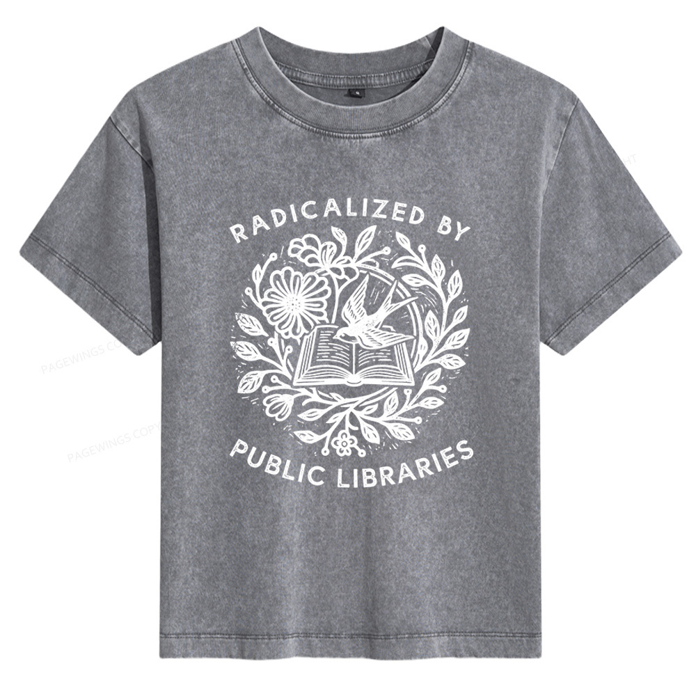 Pagewings Radicalized By Public Libraries Women's Washed T-shirt