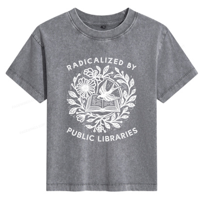 Pagewings Radicalized By Public Libraries Women's Washed T-shirt