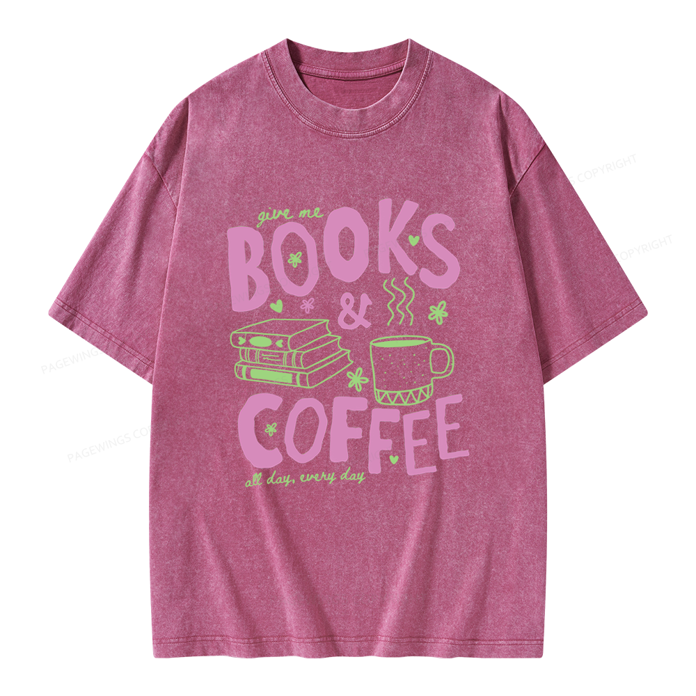Pagewings Books and Coffee Unisex Washed T-shirt