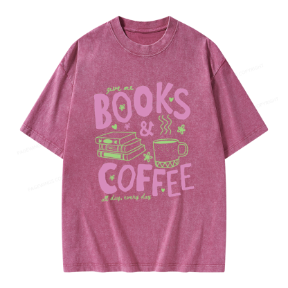 Pagewings Books and Coffee Unisex Washed T-shirt