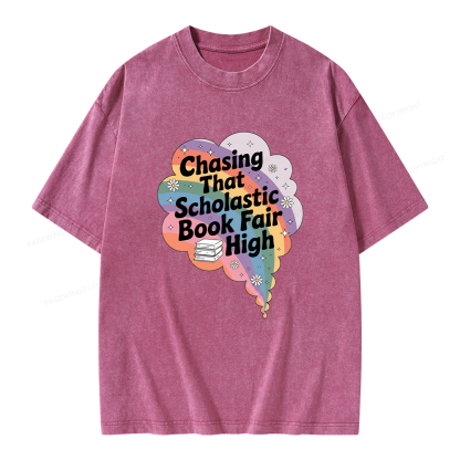 Pagewings Chasing That Scholastic Book Fair High Unisex Washed T-shirt