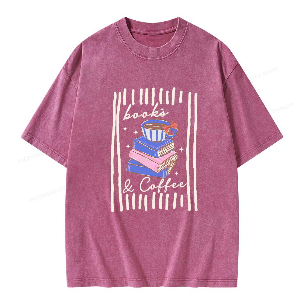 Pagewings Books and Coffee Unisex Washed T-shirt