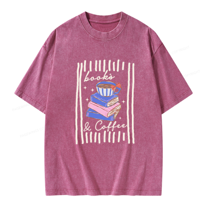 Pagewings Books and Coffee Unisex Washed T-shirt