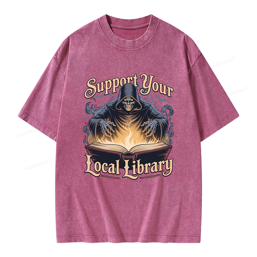 Pagewing Support Your Local Library Unisex Washed T-shirt