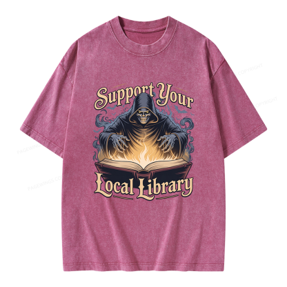 Pagewing Support Your Local Library Unisex Washed T-shirt