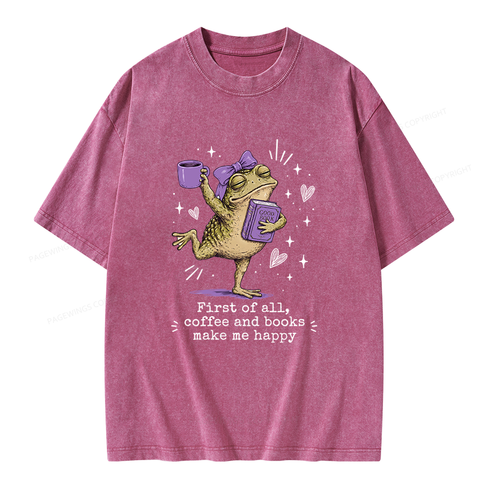 Pagewing Coffee and Books Make Me Happy Unisex Washed T-shirt