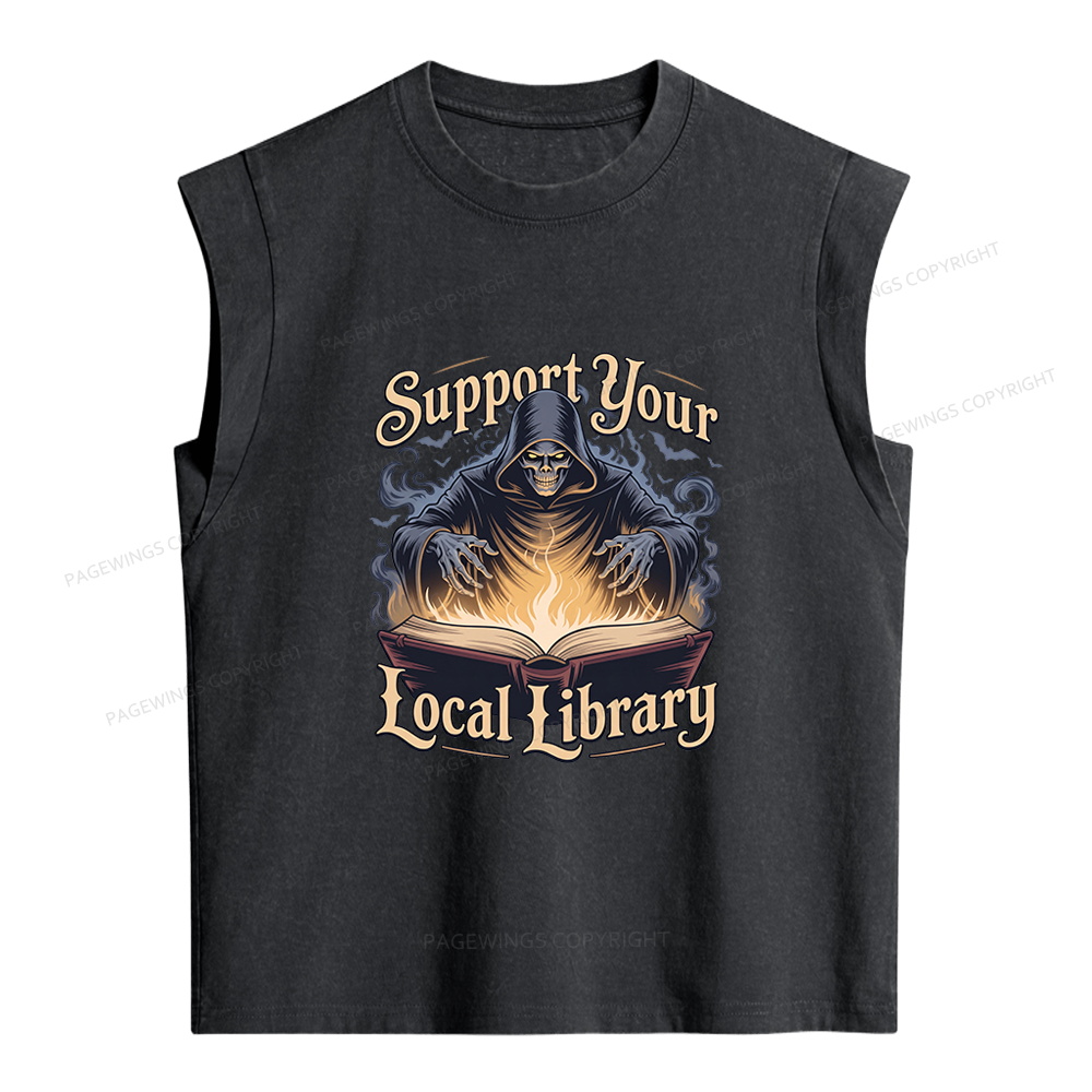 Pagewing Support Your Local Library Sticker Women's Washed Tank Top