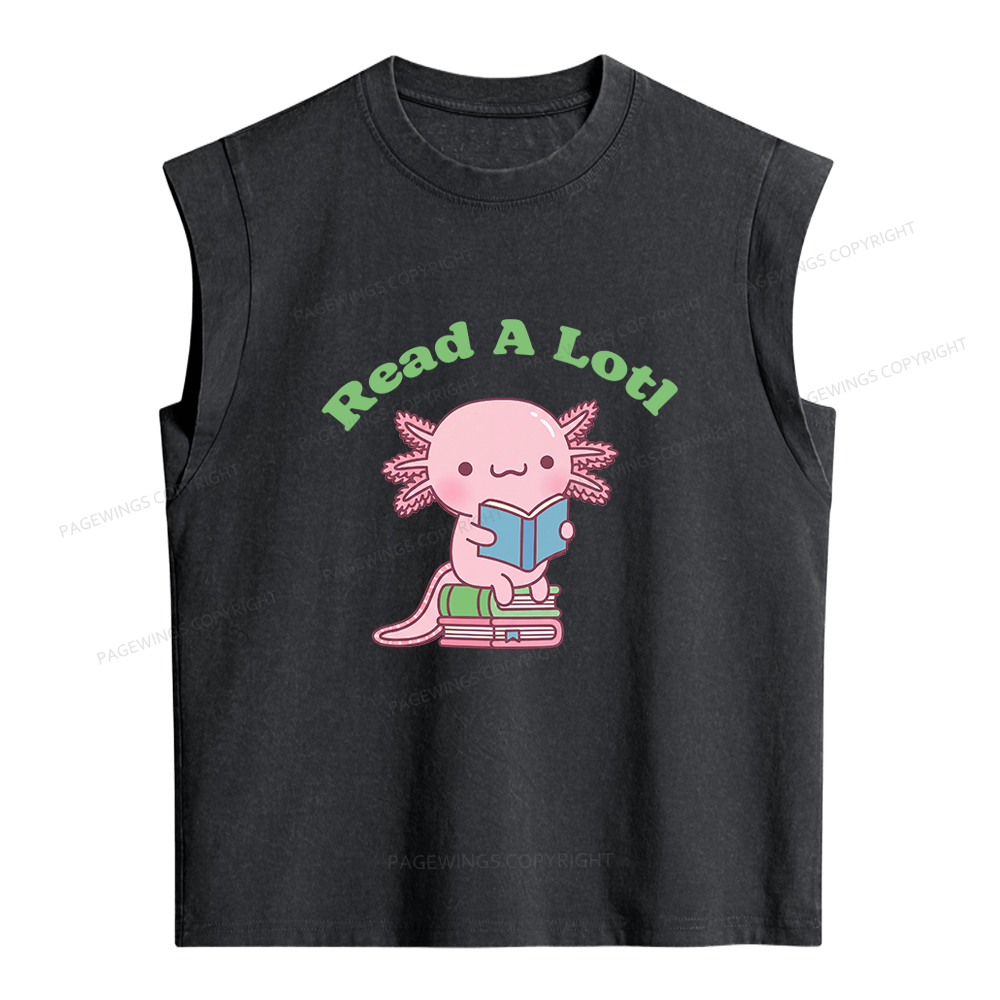 Pagewing Cute Read A Lotl Like An Axolotl Book Lover Women's Washed Tank Top