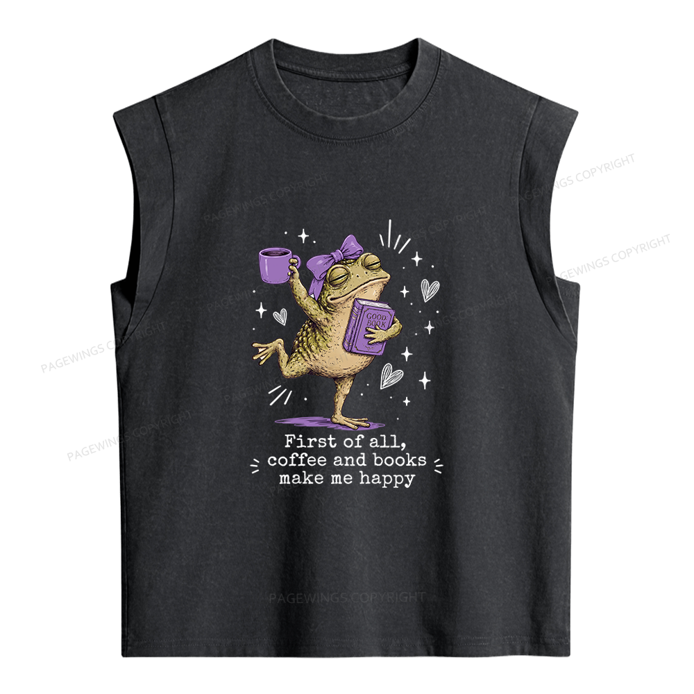Pagewing Coffee And Books Make Me Happy Women's Washed Tank Top