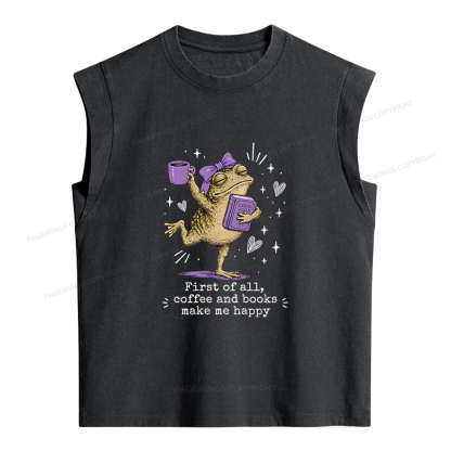 Pagewing Coffee And Books Make Me Happy Women's Washed Tank Top