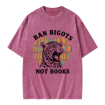 Pagewing Ban Bigots Not Books Unisex Washed T-shirt