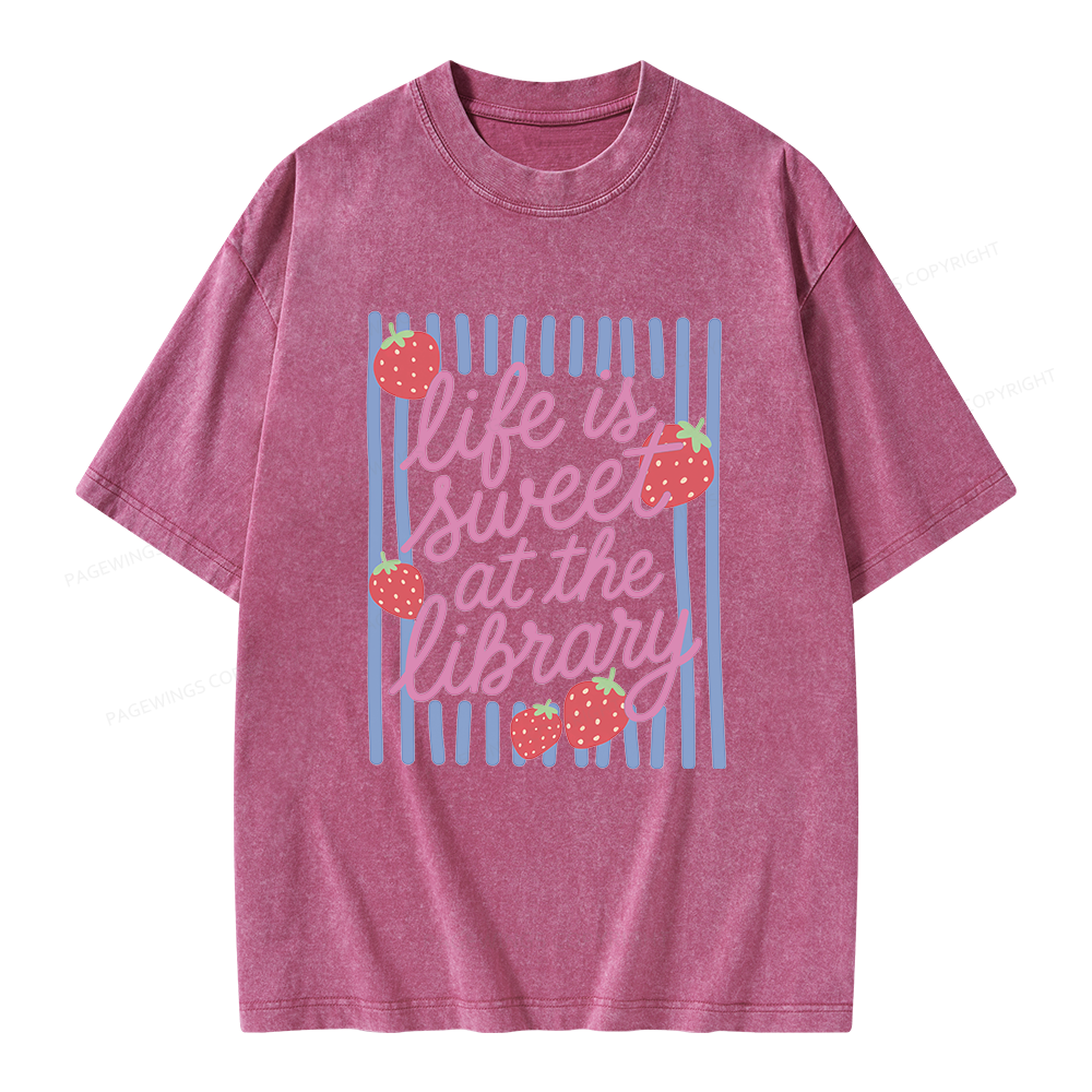 Pagewing Librarian Strawberries Unisex Washed T-shirt