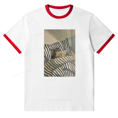 Pagewings Cat Reading Book Unisex Ringer T-Shirt 