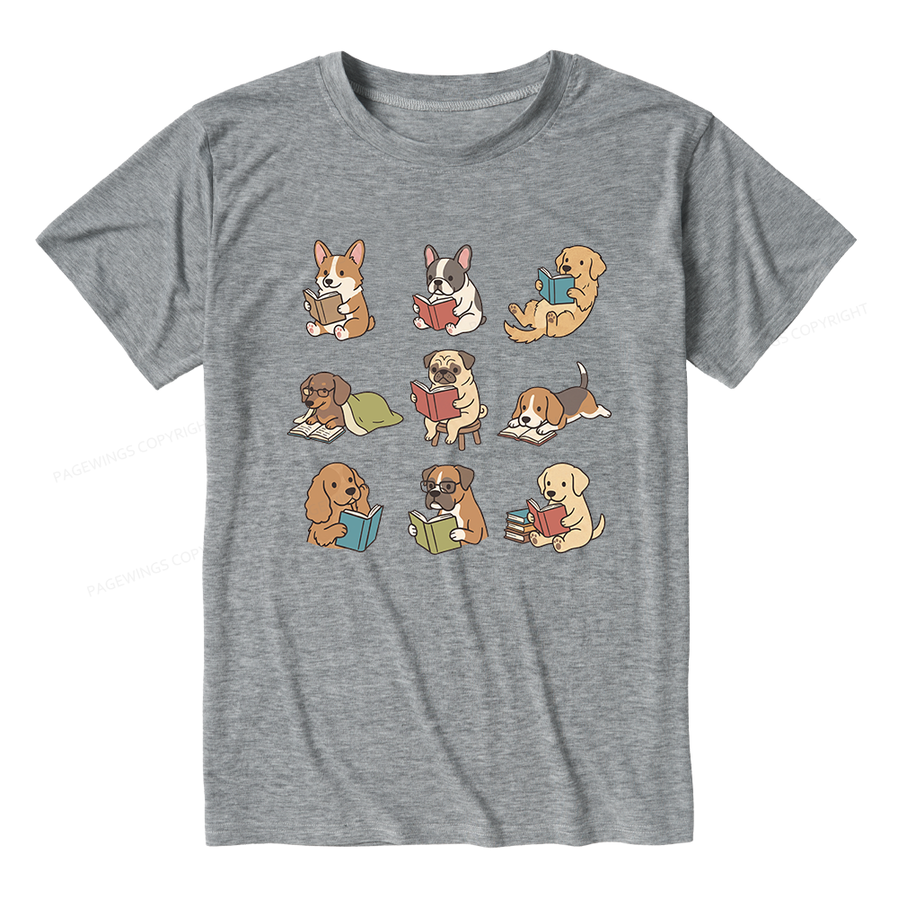 Pagewings Soft Funny Dog Reading Unisex Heather T-Shirt