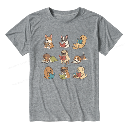 Pagewings Soft Funny Dog Reading Unisex Heather T-Shirt