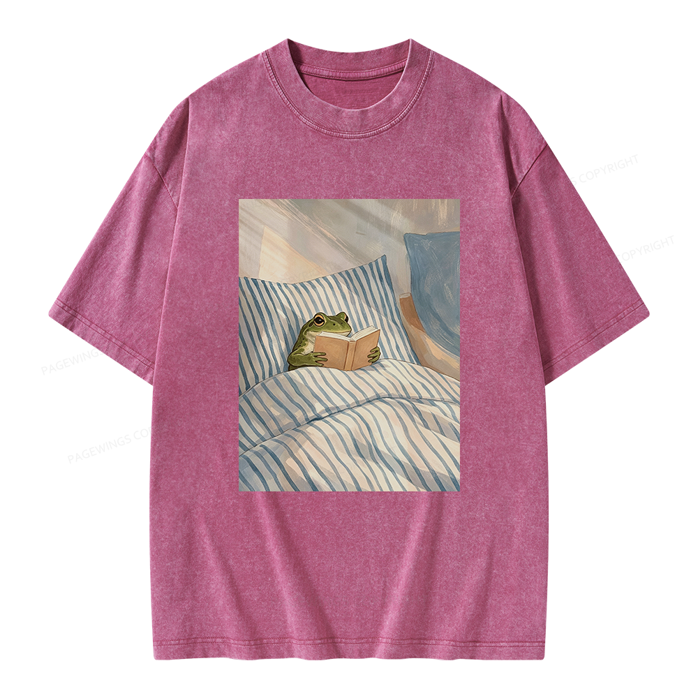 Pagewing Reading Frog Unisex Washed T-shirt