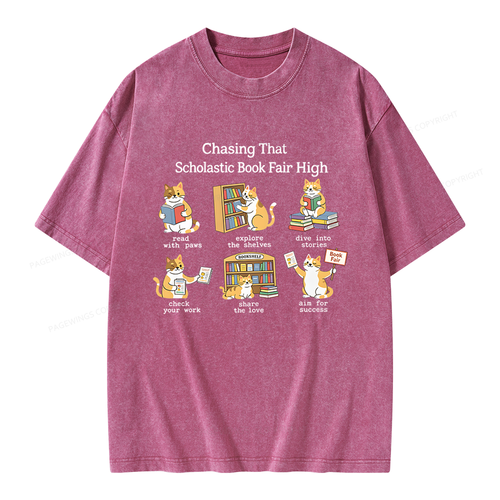 Pagewing Chasing That Scholastic Book Fair High Unisex Washed T-shirt