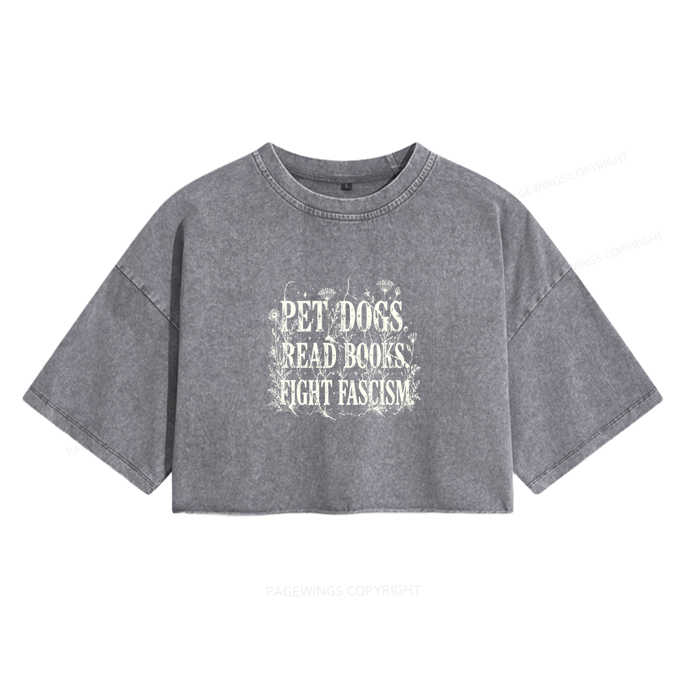 Pagewings Anti Fascism Book Lover Women's Washed Cropped T-shirt