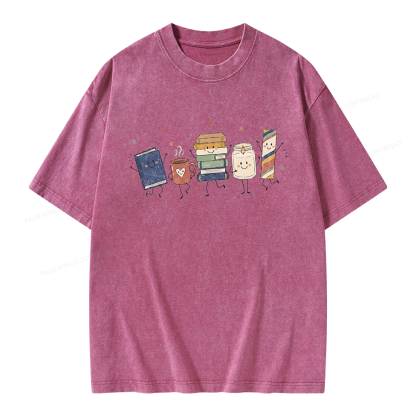 Pagewing Reading Doodle Unisex Washed T-shirt
